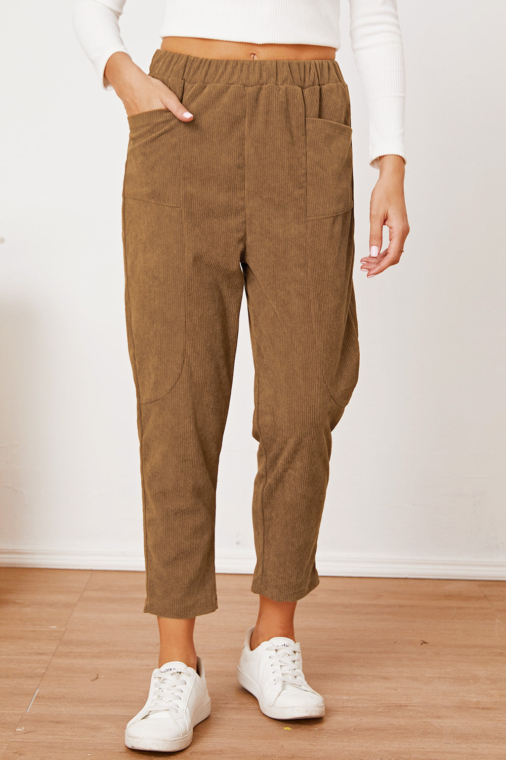 Pocketed Elastic Waist Pants