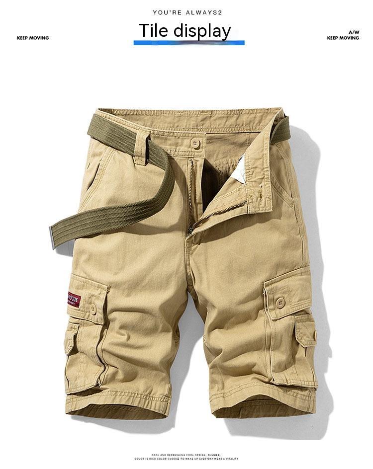 Solid Color Multi-pocket Workwear Shorts Men