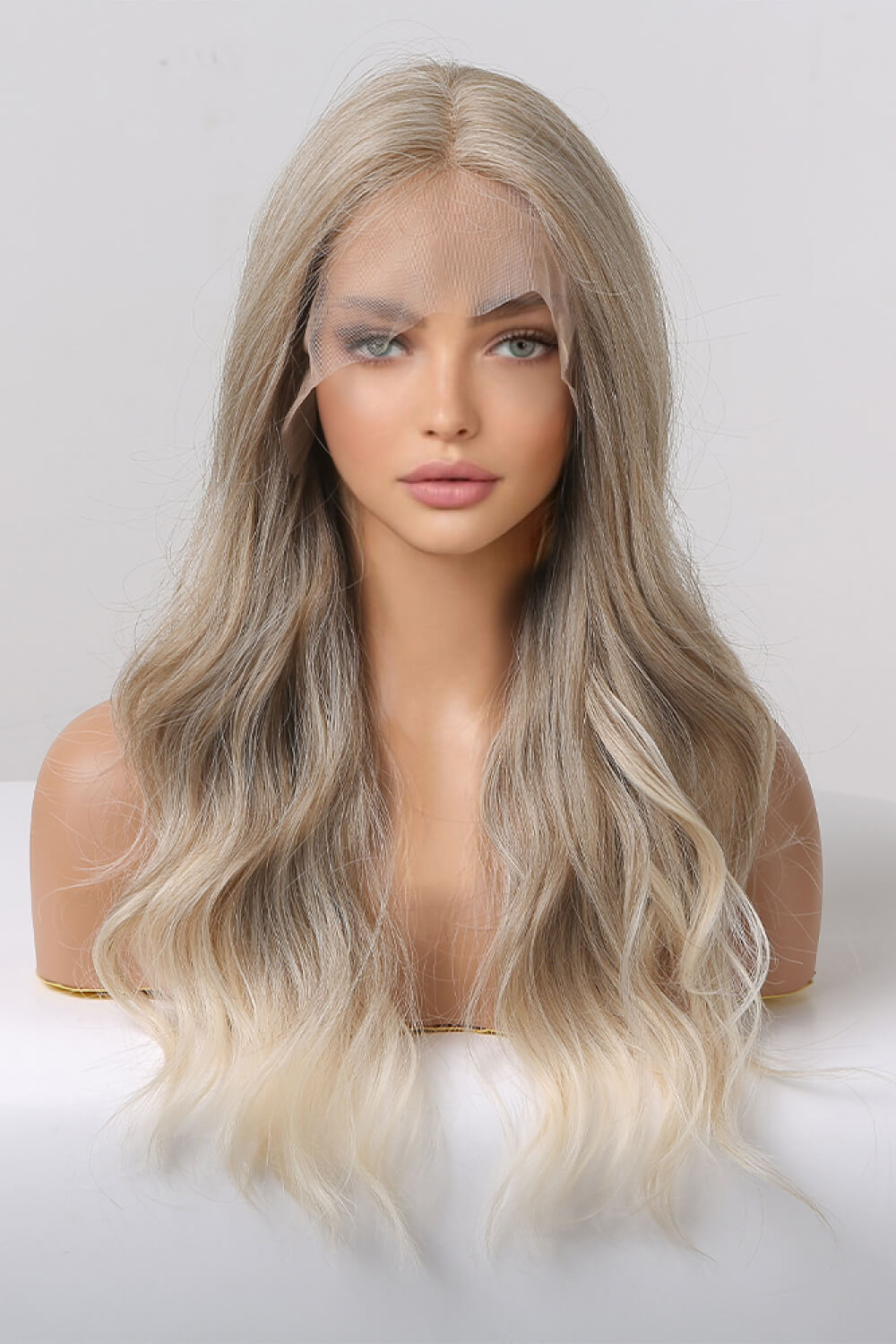 13*2" Lace Front Wigs Synthetic Long Wave 24" 150% Density in Medium Blonde Highlights