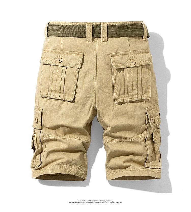 Solid Color Multi-pocket Workwear Shorts Men