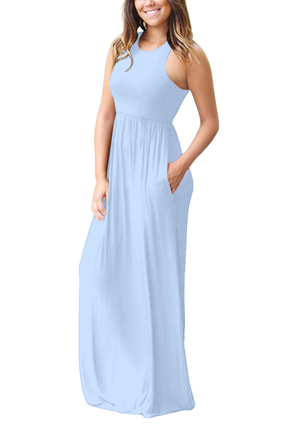 Full Size Grecian Neck Dress with Pockets