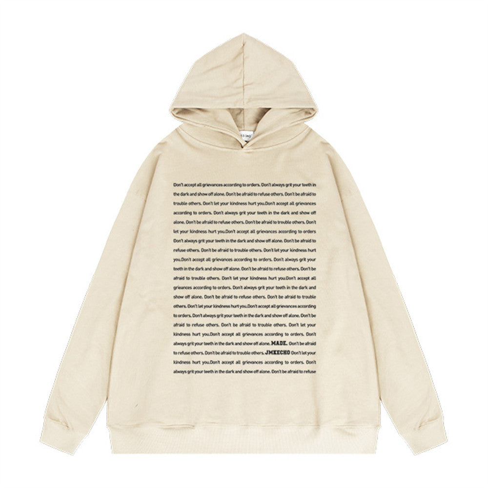 English Letters Printed Hoodie Men