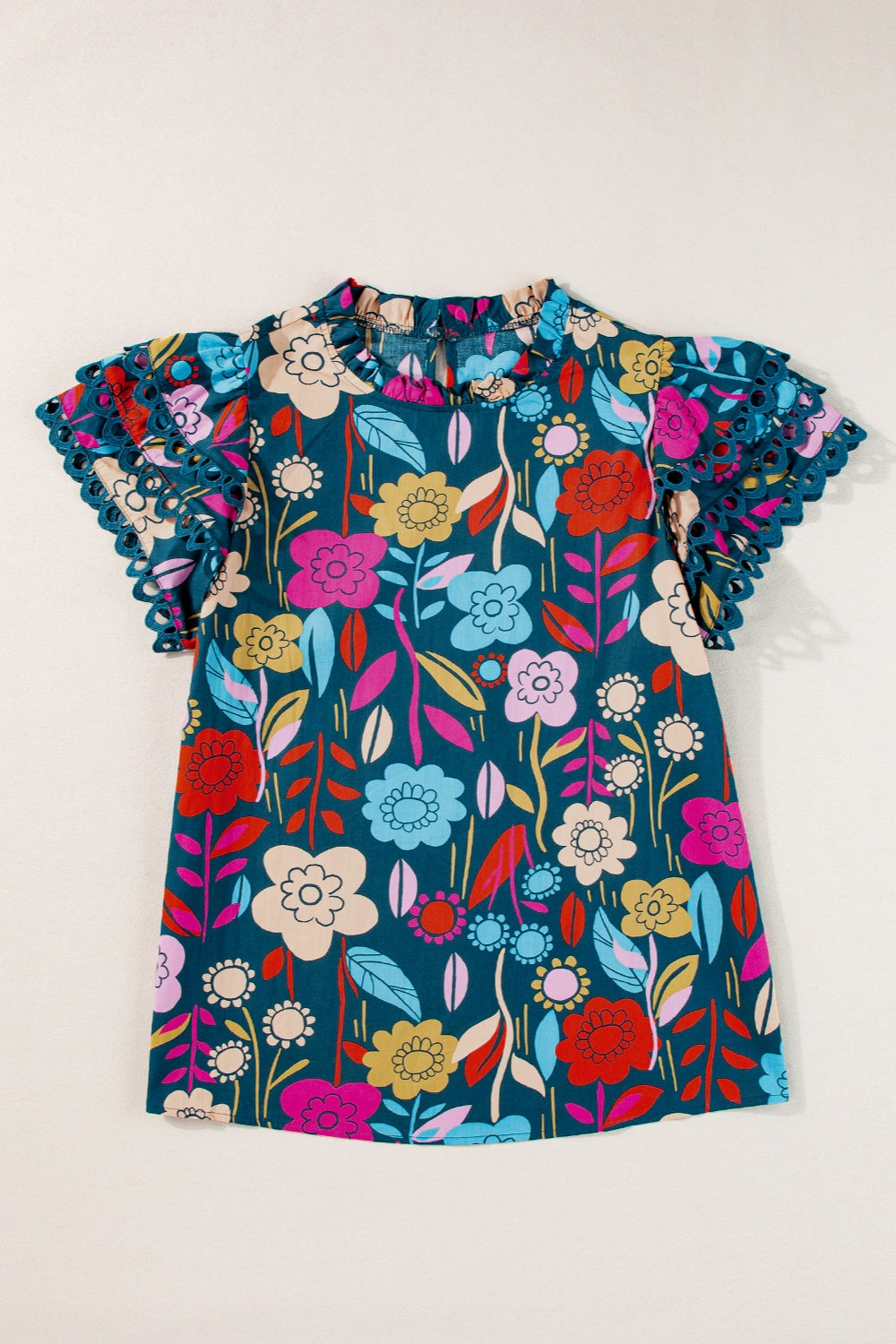 Printed Round Neck Short Sleeve Blouse