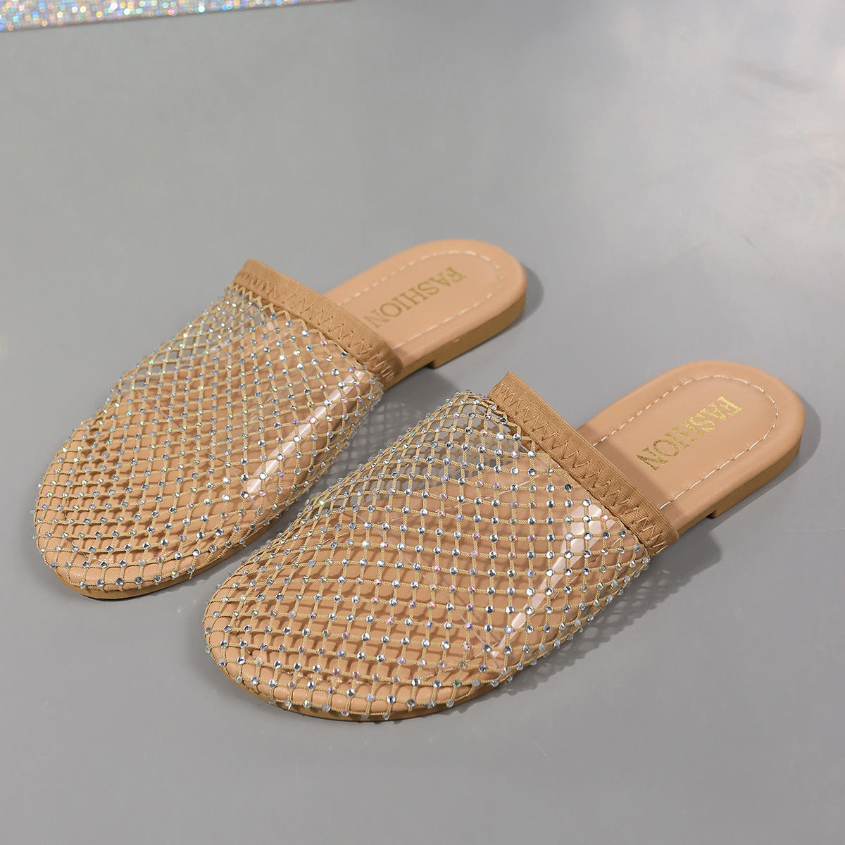 Hollow-toe Transparent Hollow Sandals With Rhinestones Summer Fashion Outdoor Slippers Flat Shoes For Women